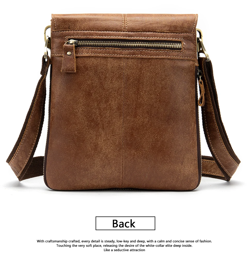 19 Men's Genuine Leather Shoulder Bag Cover & Zipper Leather Crossbody Bags for Men Messenger Bag Men Shoulder Bags Male Flap