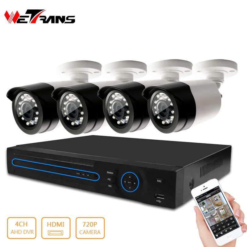 Video Surveillance System HD 720P AHD Camera 24 IR LEDs 20m Night Vision Waterproof H.264 P2P CCTV DVR 4CH Security Camera Kit