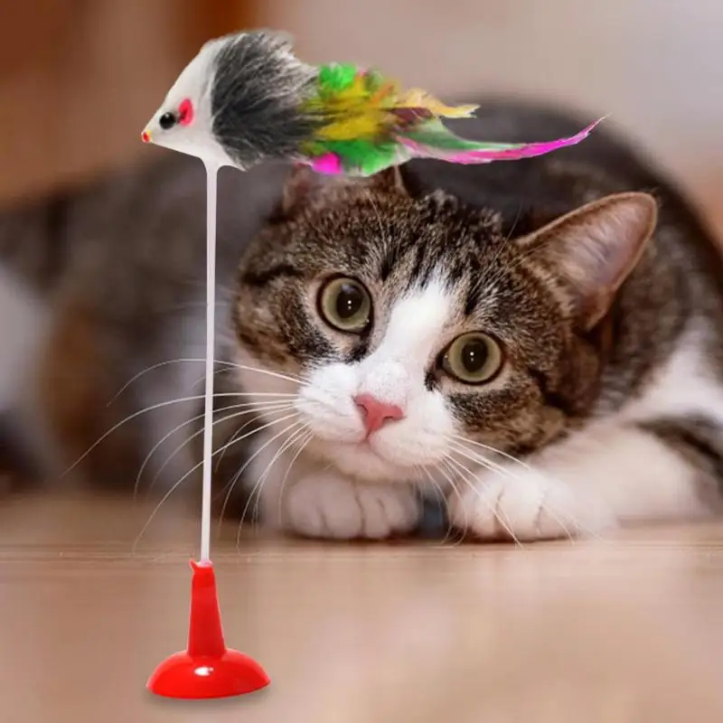 1pc Cat Interactive Toy Pet Supplies Plush False Mouse Chewing Scratch Playing Toy with Feather