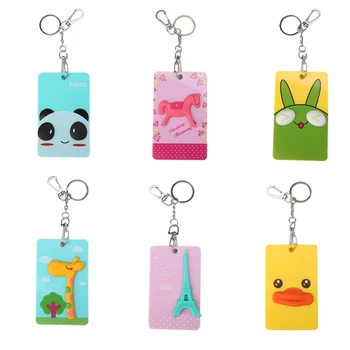 

Hot 2018 Lovely 3D Cartoon Bus Card Cover ID Credit Card Holder Badge Case With Key Chain