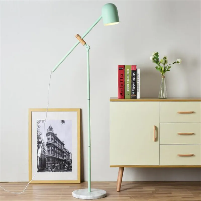 Modern Nordic Adjustable Iron Floor Lamp for Foyer Bedroom Study White/Green/Grey Iron Marble Wood Floor Light 155cm 2401