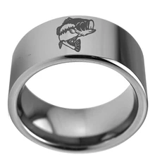 11 мм широкий большое кольцо для мужской сплошной Вольфрам карбида плоским обручальное кольцо с трубы бас Fish Engraved снаружи Размеры 7 до 13