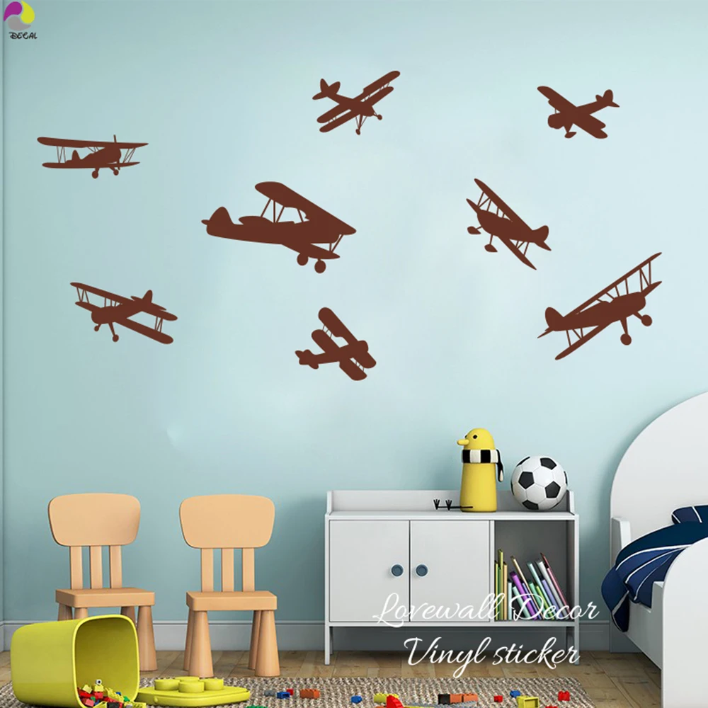 Cartoon Airplane Wall Sticker Baby Nursery Bedroom Fighter Planes Wall Decal Kids Room Living Room Aircraft Vinyl Home Decor 