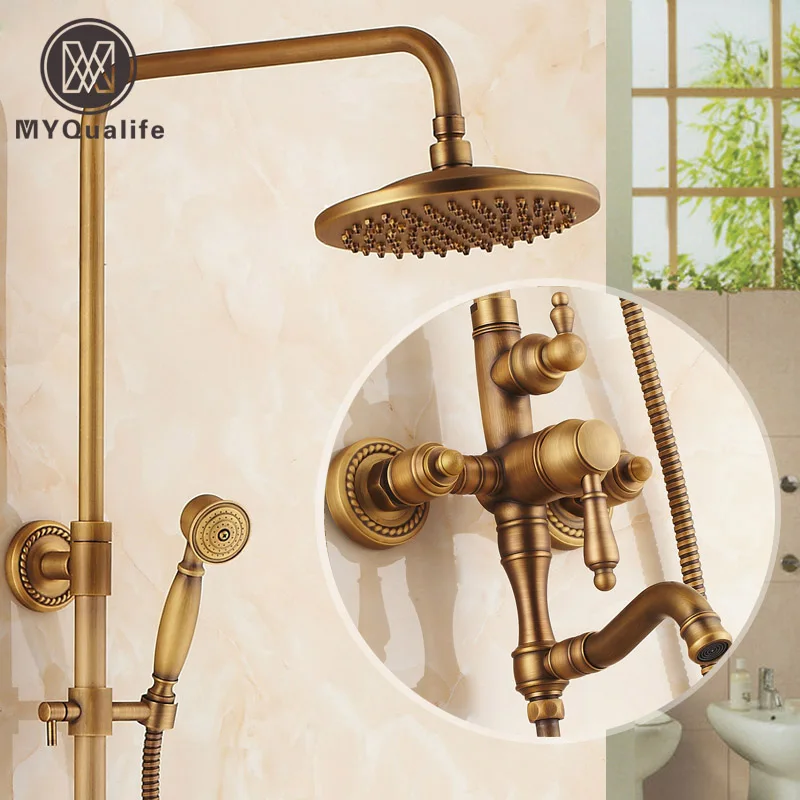 Retro Style Brass Shower Set Single Handle Swivel Rotation Bath Shower