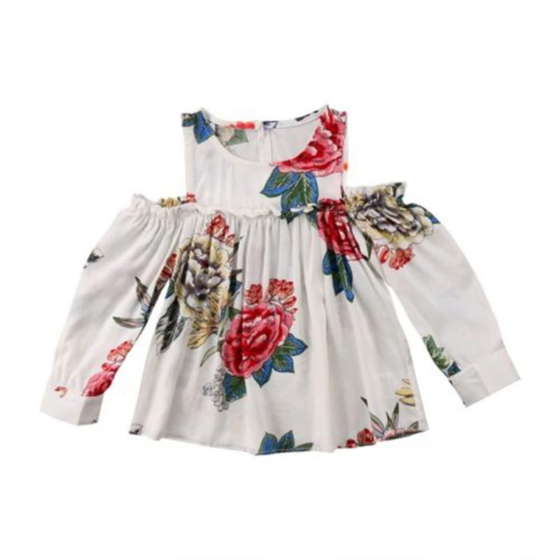 2018 новорожденных Дети для маленьких девочек лето с плеча Хлопок чешские Цветочный Модные топы Блузки для малышек одежда