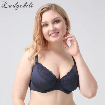 

Ladychili Women Intimates Big Size 75-85BCDE Cup Blue Big Beast Bralette Seamless Invisible Unlined Lace Bra Back 2 Hooks WD1