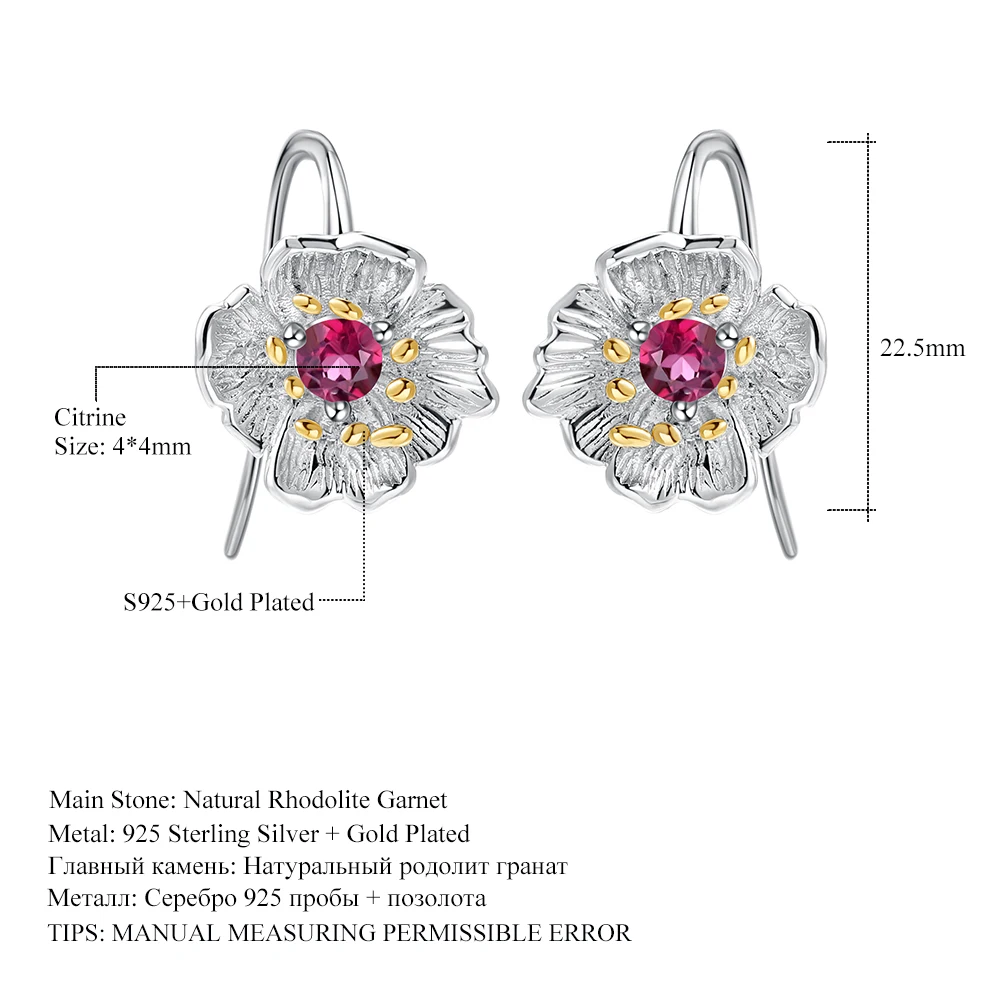 Балетные 925 пробы, серебряные серьги с натуральным родолитом и гранатом, Женские Висячие серьги ручной работы с цветущими маками