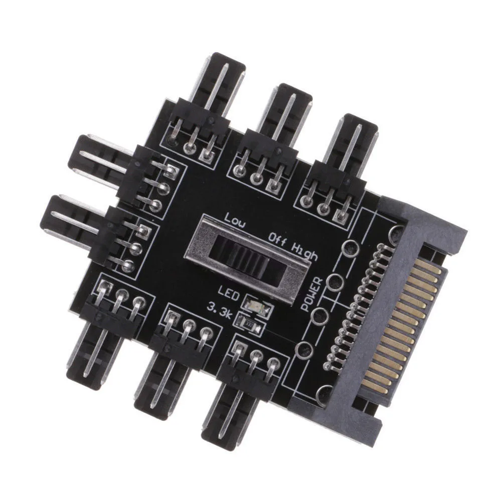 New SATA 1 to 8 Fan Channel Hub 12V 3Pin Power Supply