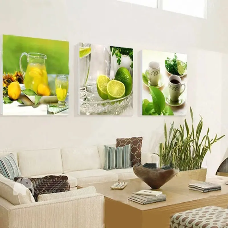 

Newly 3 Panel Modern Printed Fruits Lemon Painting Picture On Canvas Kitchen Decor Cuadros Landscape For Living Room VA88