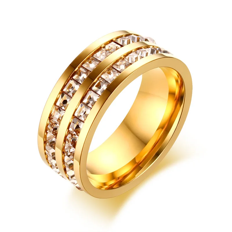 Vnox двойные ряда CZ камни Кольцо для женщин элегантное розовое золото цвет нержавеющая сталь обручальное кольцо женский союз ювелирные изделия - Цвет основного камня: Gold Color