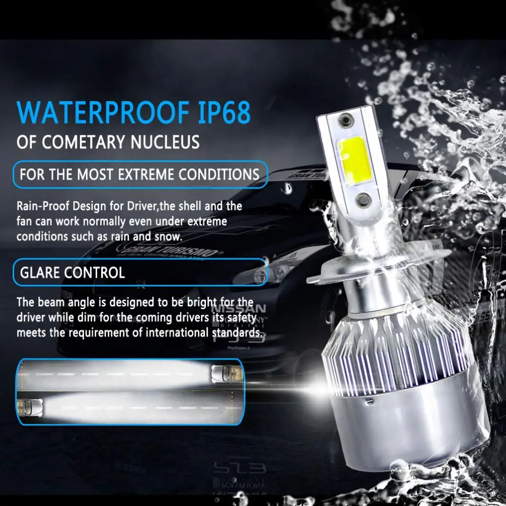 2 шт. Автомобильные светодиодные лампы H7 C6 10800LM 6000K 120W COB|Передние LED-фары для авто| |