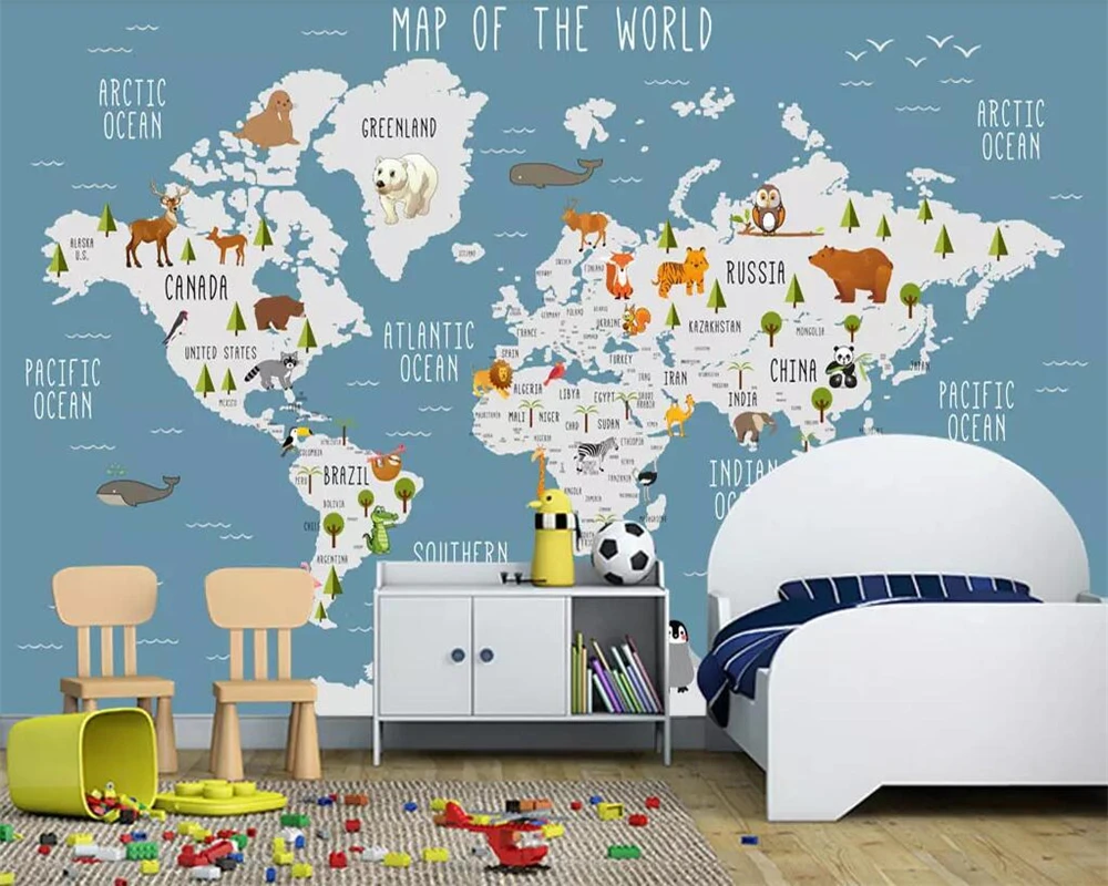Sivyjdavu Achat Beibehang Papier Peint De Bande Dessinee Carte Du Monde Enfants Chambre Decoration Fond Mur Bebe Salon 3d Pas Cher En Ligne