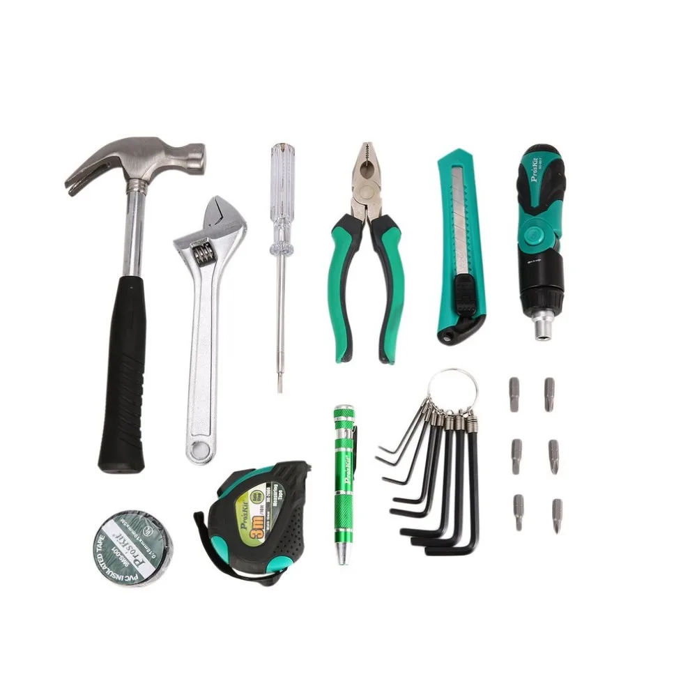

Pro'skit 30pc Hand Tool Set General Household Hand Tool Kit Plastic Toolbox Storage Case Socket Wrench Screwdriver Knife Plier