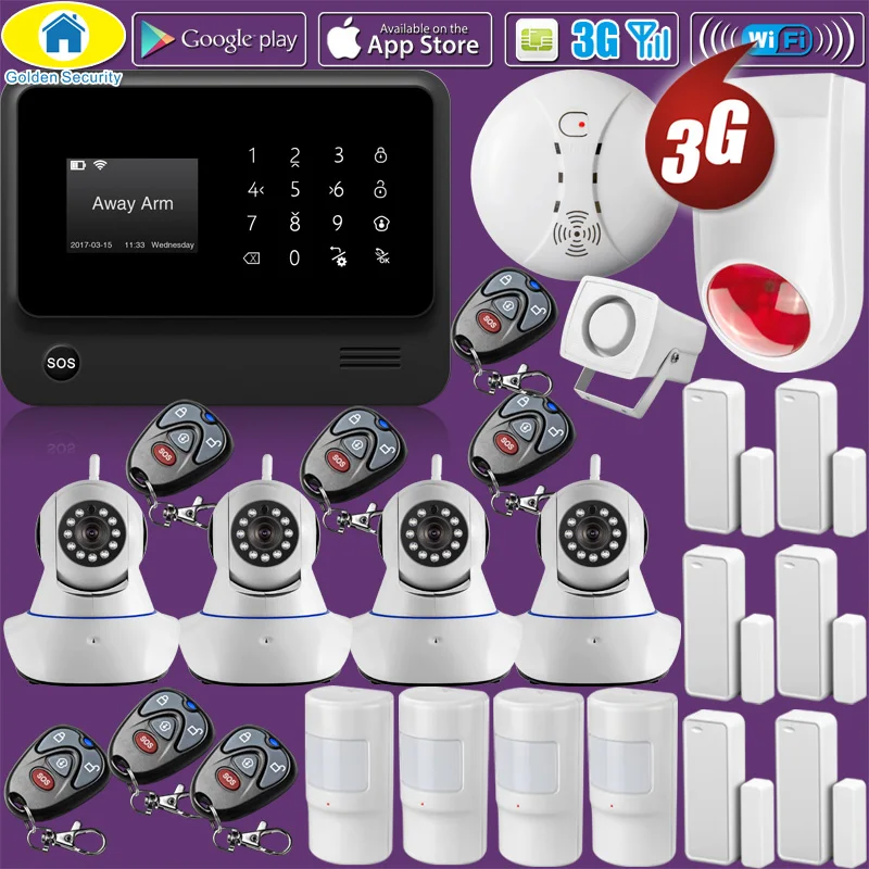 

Towode G90B Plus+ 3G GSM WIFI IOS Android APP Control Home Security Alarm System Fire Alarm Kit 720P WiFi IP Camera