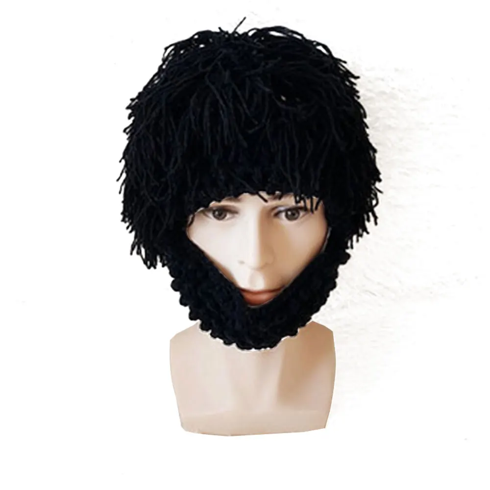 Wig Beard Creative Wool Hat Handmade Knit Funny Windproof