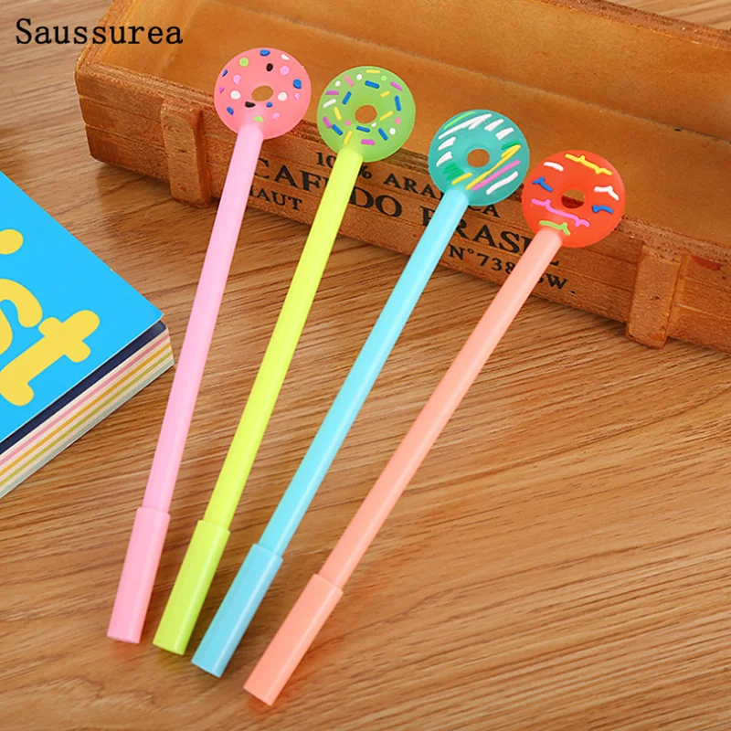 

2pc Kawaii Doughnut Gel Pen 0.5mm Black Waterborne Signature Pen Children'S Student Office School Supplies Stationery Cute Pen