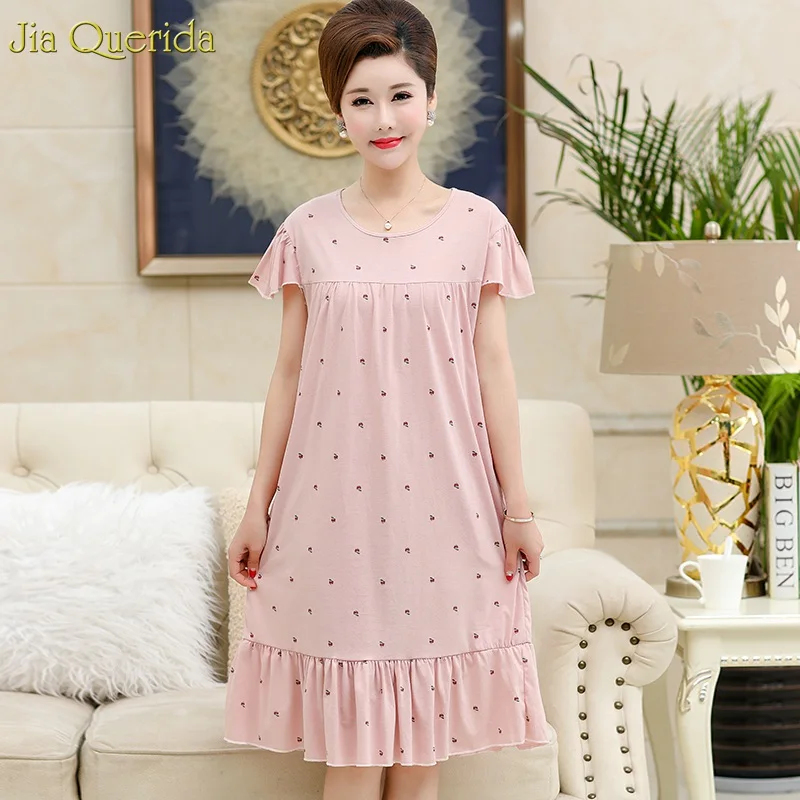 

Plus Size Nighties Cute Pink Cute Apple Printing Nightgowns Women 2019 Summer New Fashion Ruffle Hem Short Sleeve Sleeping Dress