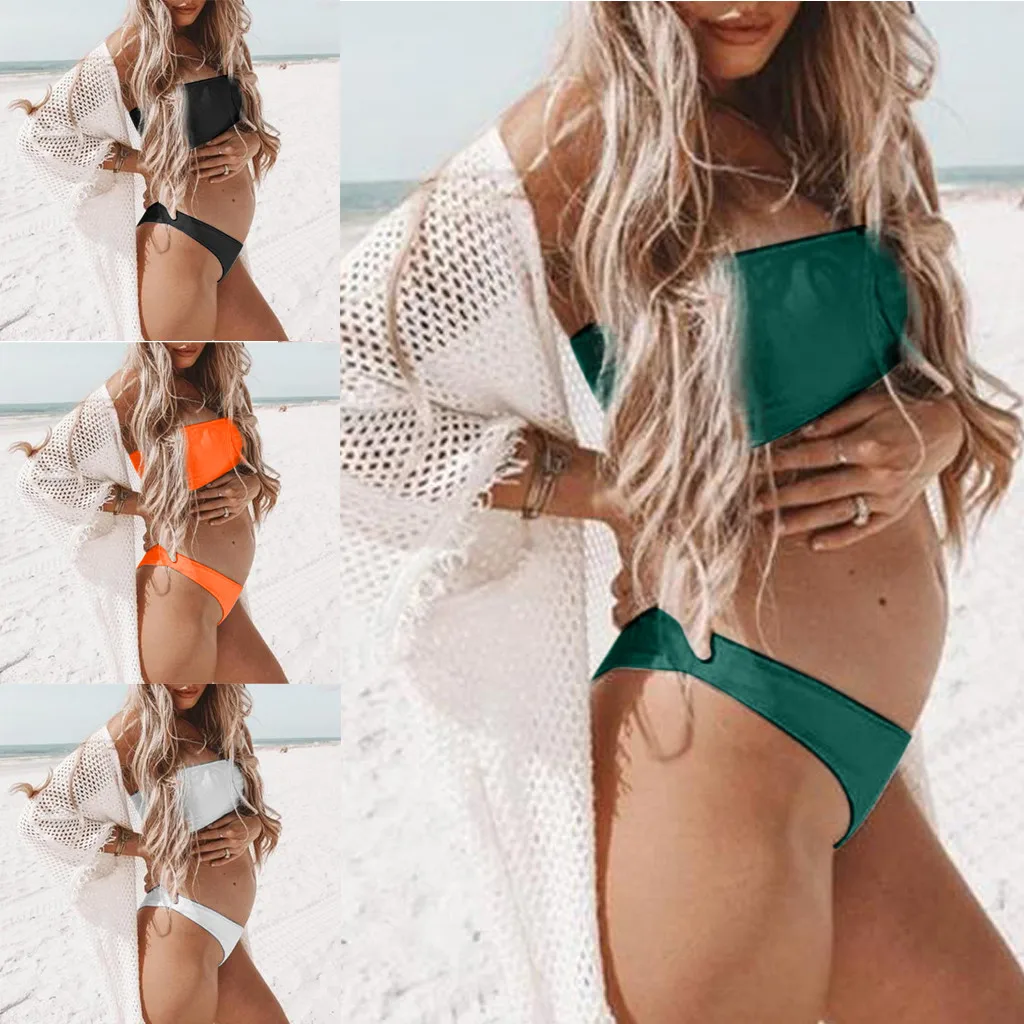 

Summer Maternity Nursing Solid Swimsuit Beachwear Pregnant Sexy Bikini Beach Women Bandage Biquinis Sun Protection Plus Size