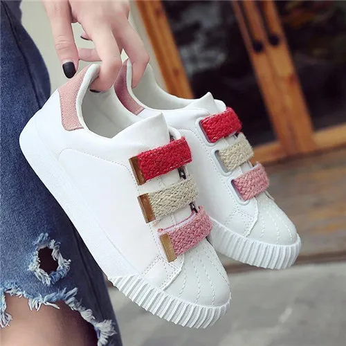 

2019 Spring Autumn Fashion New Wild Women's Vulcanize Shoes Hook & Loop Shoes White Sneakers Comfortable Women Casual Shoes T17