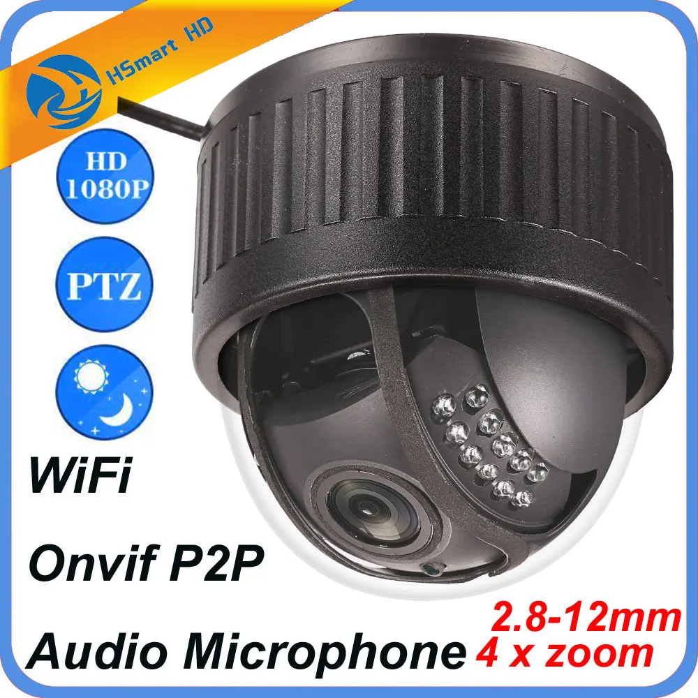

HD 1080P 4X Optical Zoom IP Camera WiFi Wireless CCTV Dome Indoor Security PTZ 2.8-12mm IR LED Camera Audio Microphone Onvif P2P