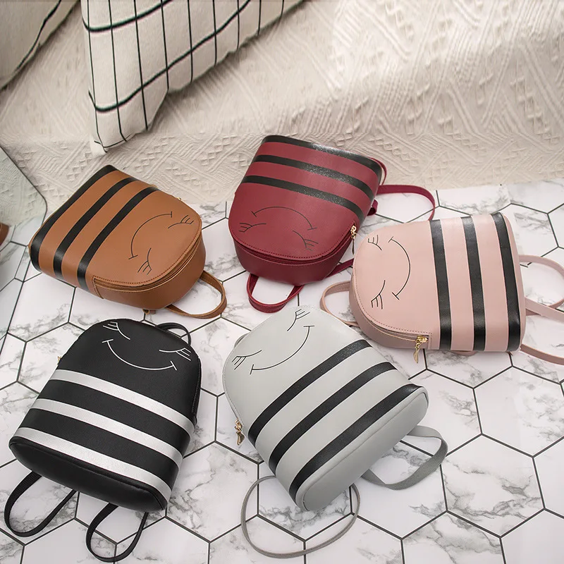 

2019 Korean-Style Children Backpack Cute Smile Face Leather Mobile Phone Shoulder Bag Women Small Bagpack for Littke Girls Kids