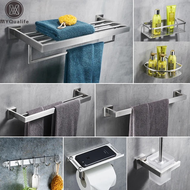 304 Stainless Steel Bathroom Accessories Set Wall Mount Towel Rack