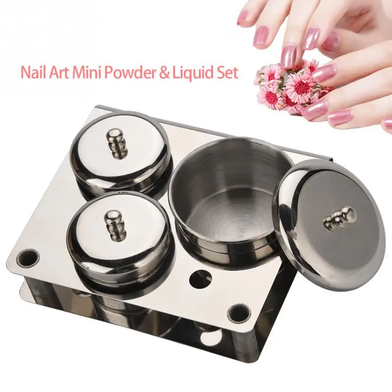 

3pcs Stainless Steel Nail Art Mini Powder & Liquid Set Cans Storage Box Compact Manicure Tools
