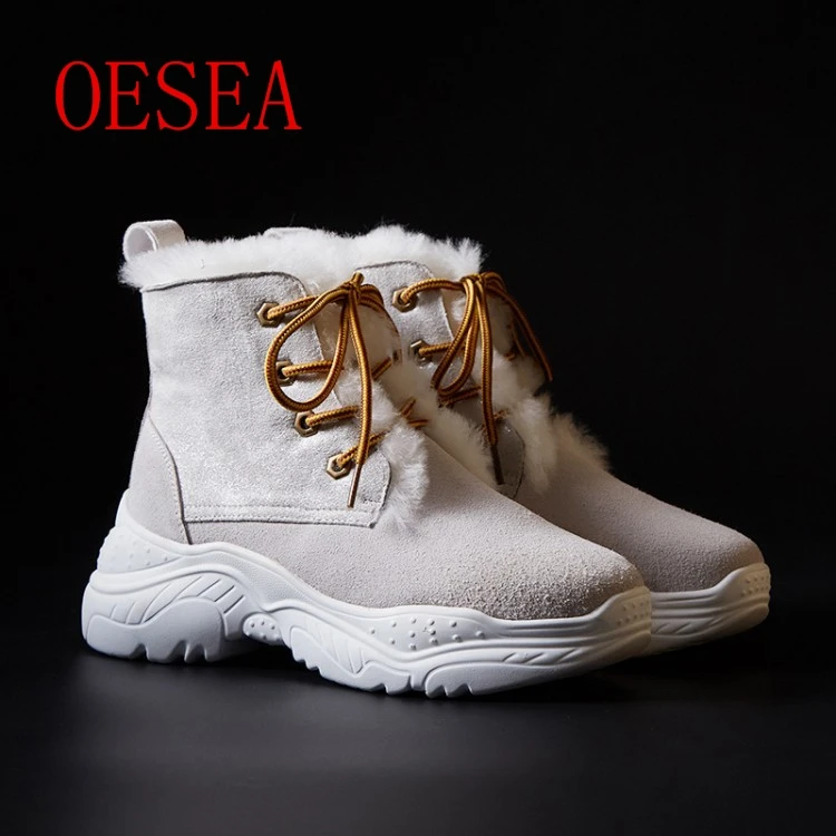 

35-42 HOT boots New winter warm 2018 fashion simple and comfortable cow suede round toe lace-up women's short boots