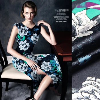 

jenny silk double printing silk fabric silk cloth LB Stretch Satin cheongsam clothing material [rose] night