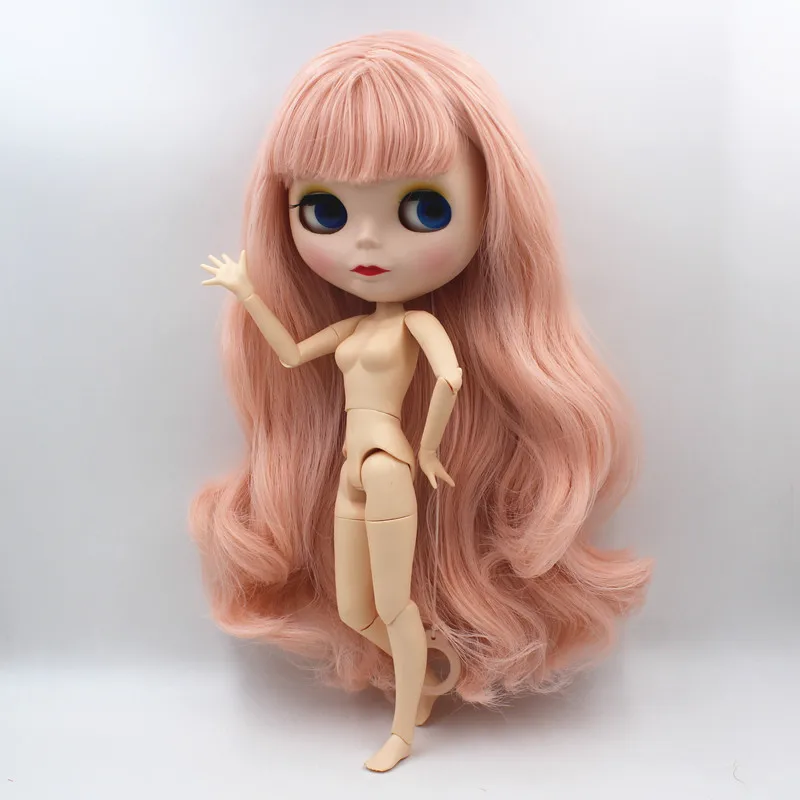 

Blyth doll,Pink wavy hair, fringed hair, frosted face, white skin, normal body /19 joint body, naked baby 1/6, can change hair