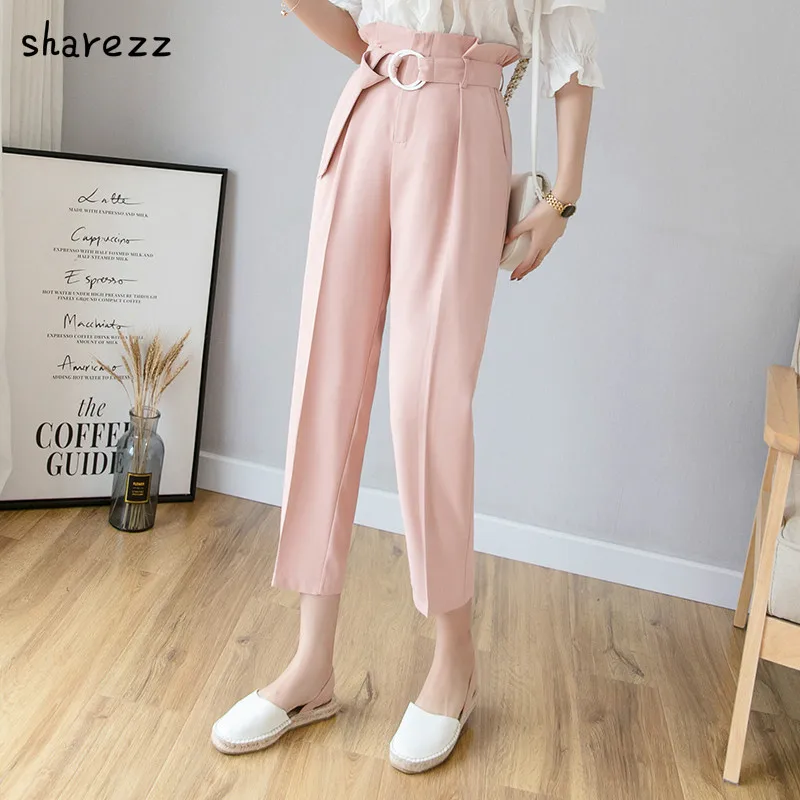 

Women's Casual Harem Pants Belt Waist Ladies Suit Pants Women High Waist Trousers 2019 Autumn Summer Pantalones Mujer