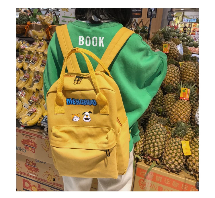 Menghuo Women Canvas Backpacks High Quality Cartoon Printed School Bag for Teenagers Girls Laptop Backpack Solid Travel Backpack_31