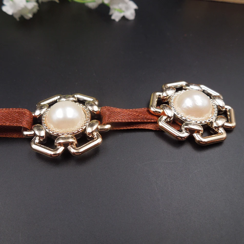 

plated gold color no fade ribbon buckles 27/27mm, 20pcs pearl flowers Buckles Invitation Ribbon Slider Headband Hair Clip DIY