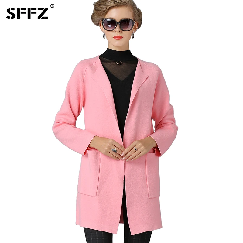 SFFZ 2019 Elegant Female Long Cardigans Open Stitch Knitting Sweater Women O-Neck Oversized Solid White Jacket Coat |