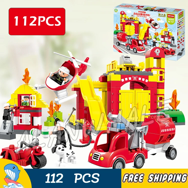 

112pcs My First Fire Station Town Fire Truck Rescue Team Firefighter Figure Building Blocks Toy Compatible With LegoING Duplo
