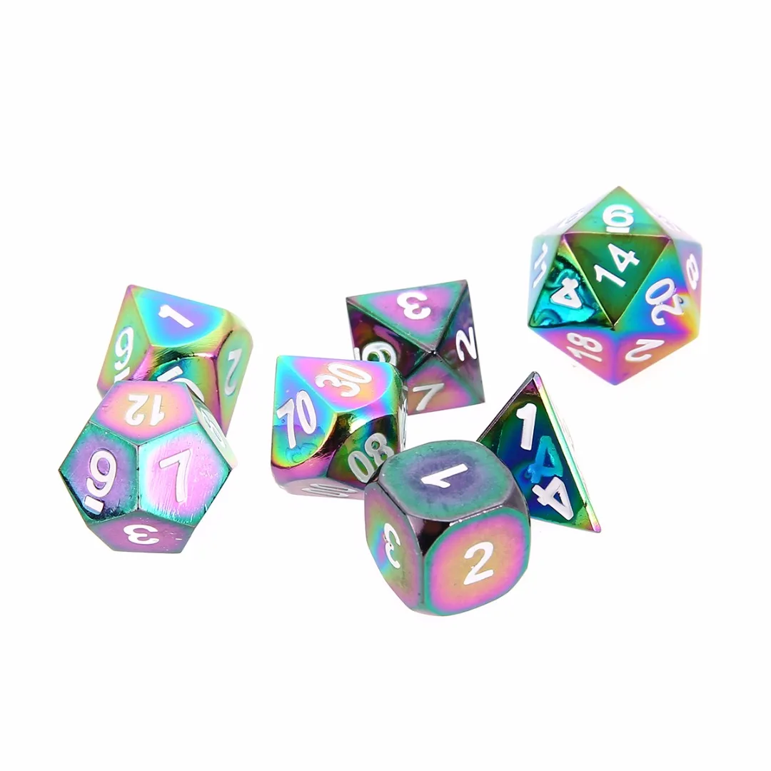 

7Pcs/Set Porpular Zinc Alloy Rainbow Polyhedral Dices Set DND RPG MTG Role Playing Board Game Funny Dices With Bag