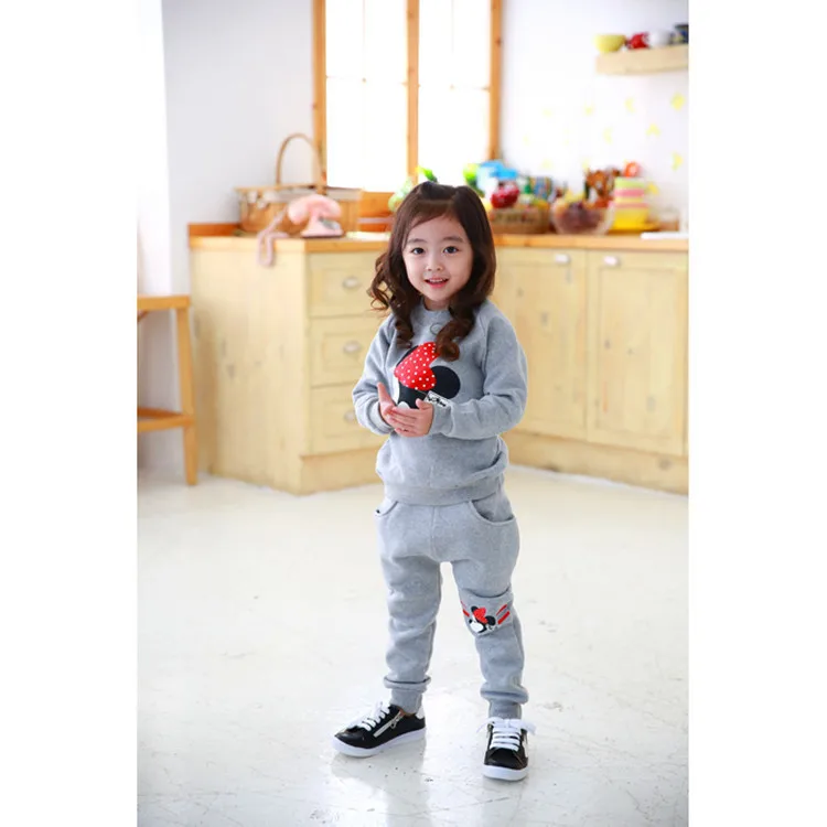 Anlencool/ г. весенний костюм с Минни Маус для девочек Детский костюм со свитером с длинными рукавами хлопковый костюм для детей от 2 до 8 лет Спортивная одежда для маленьких девочек - Цвет: Серый