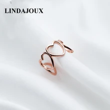 LINDAJOUX 925 серебро розовое золото-цвет полое открывающееся кольцо сердце для женщин S925 серебро обручальные кольца