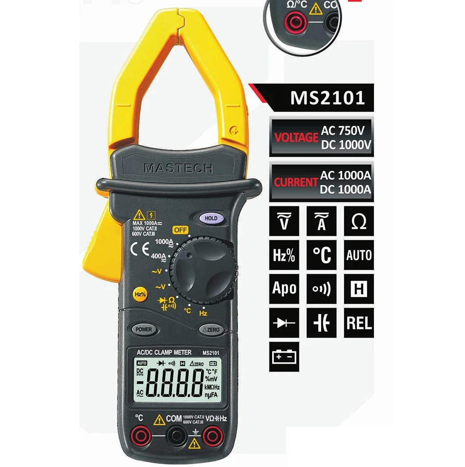 2017 New MASTECH MS2101 MS2001 AC/DC 1000A Digital Clamp Meter DMM Hz/C
