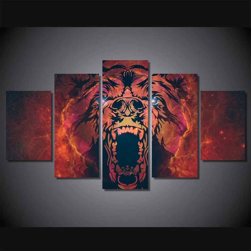 

HD Printed Modular Abstract Pictures Frame Canvas 5 Panel Comic Art Animal Brown Bear Poster Home Decor Wall Art Painting PENGDA