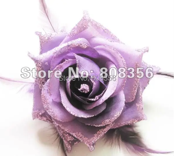 

50pcs 9cm Artificial Flower Feather Brooch Headwear Rubber Band Pin Backside Attached