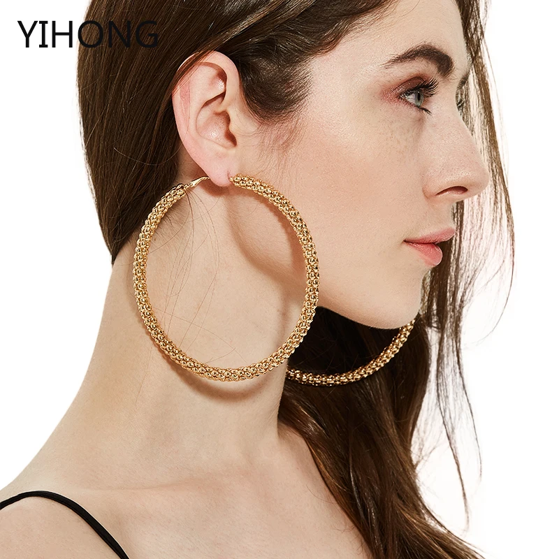 Big Hoop Stainless Steel Mesh Earrings Exaggerate Gold American
