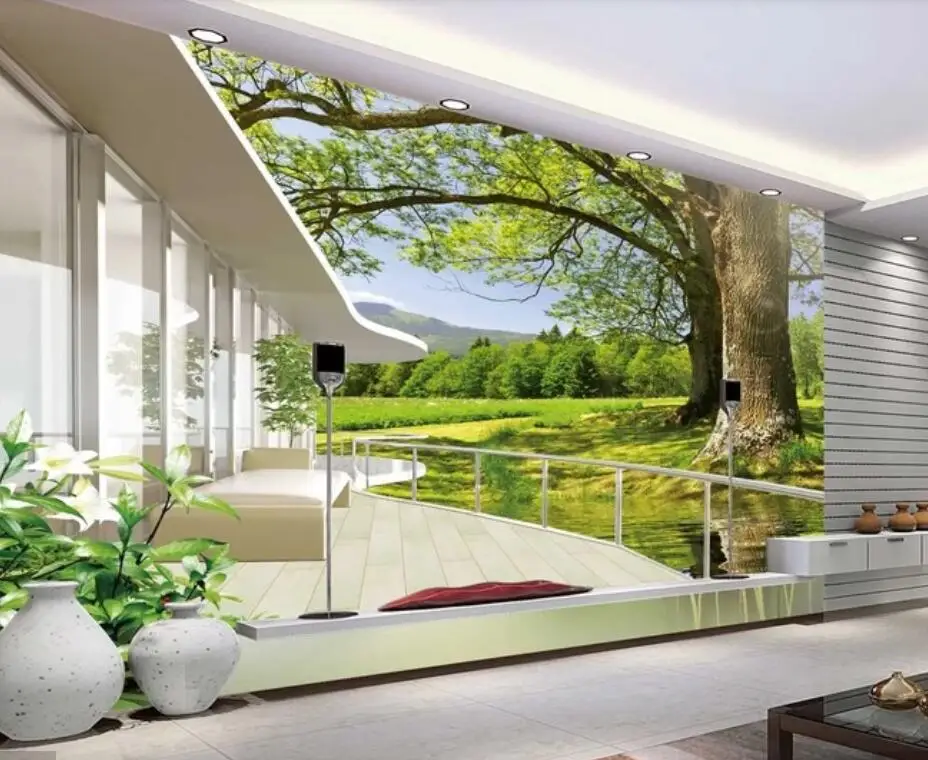 3D Nature Green Tree Lake Wallpaper Mural Wall Murals ...