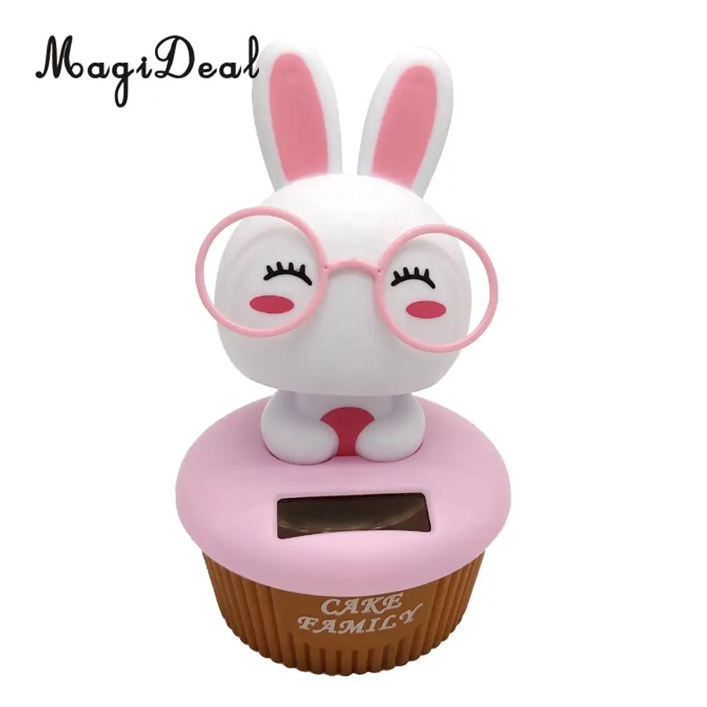 Cartoon Solar Powered Dancing Rabbit Animal Swing Figure Model Toy Dashboard Car Desk Decoration Pink