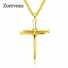 ZORCVENS Religioso Del Chiodo Collana Croce Per Gli Uomini Gesù Cristo Pendenti con gemme e perle di Colore Oro In Acciaio Inox Box di Collegamento Della Catena Regalo di Sesso Maschile(China)