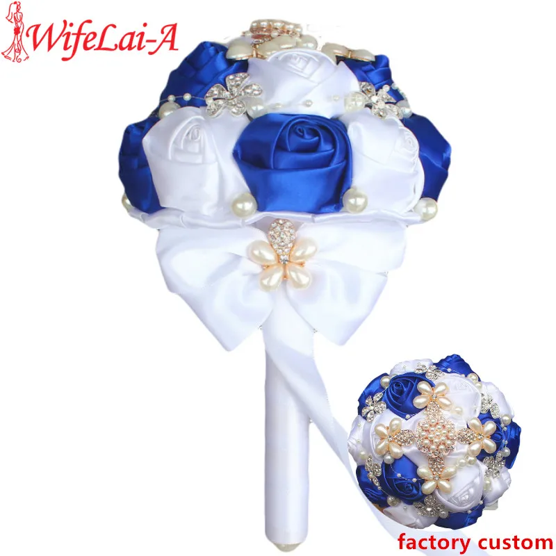 

Exquisite luxury Brooch Diamond Wedding Bouquet for Bridesmaids and Flower girl Small Royal Blue White Color Factory W251-15