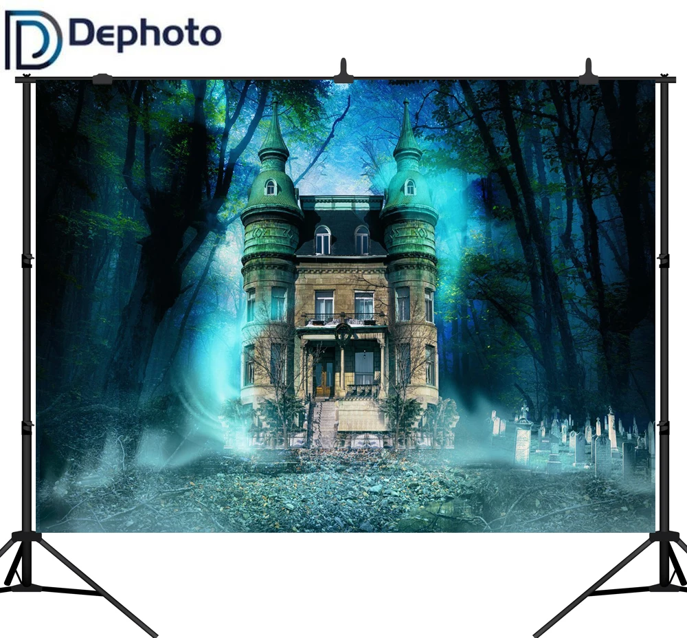 

Dephoto Photography Background Terror Cemetery Skeleton Castle Halloween Theme Backdrop Professional Photo Background studio