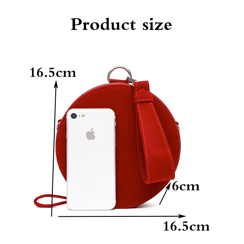Женская сумка мини вельветовые сумки на молнии круглая сумка на плечо Lusury красный карман зимние сумки-мессенджеры A307