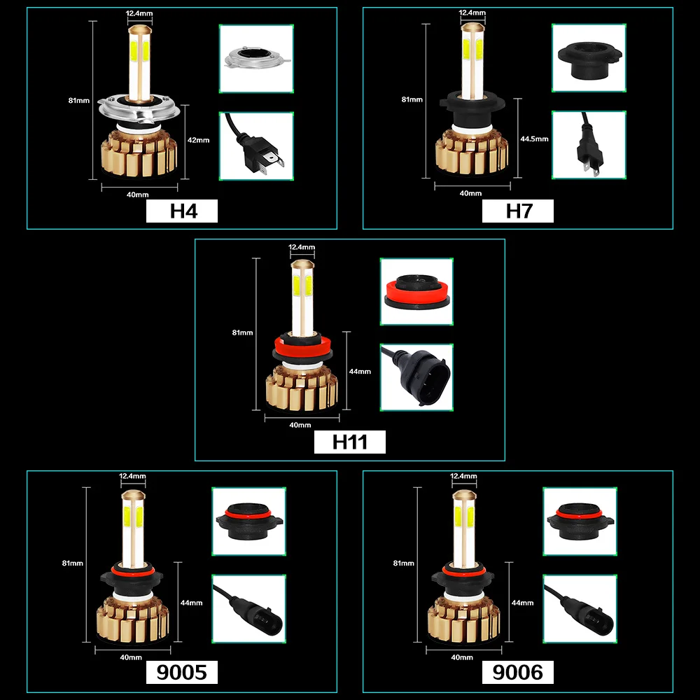 Aslent 4 стороны люмен H4 H7 H11 H8 9005 HB4 HB5 9006 COB комплект автомобильных светодиодных фар для авто 80 Вт 16000LM 6000 К авто фары светильник 12v