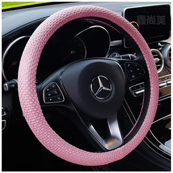 

KKYSYELVA Black Car Sport Steering Wheel Cover Leather Auto Steering Covers Universal 38CM wheel covers Car Inter Accessories